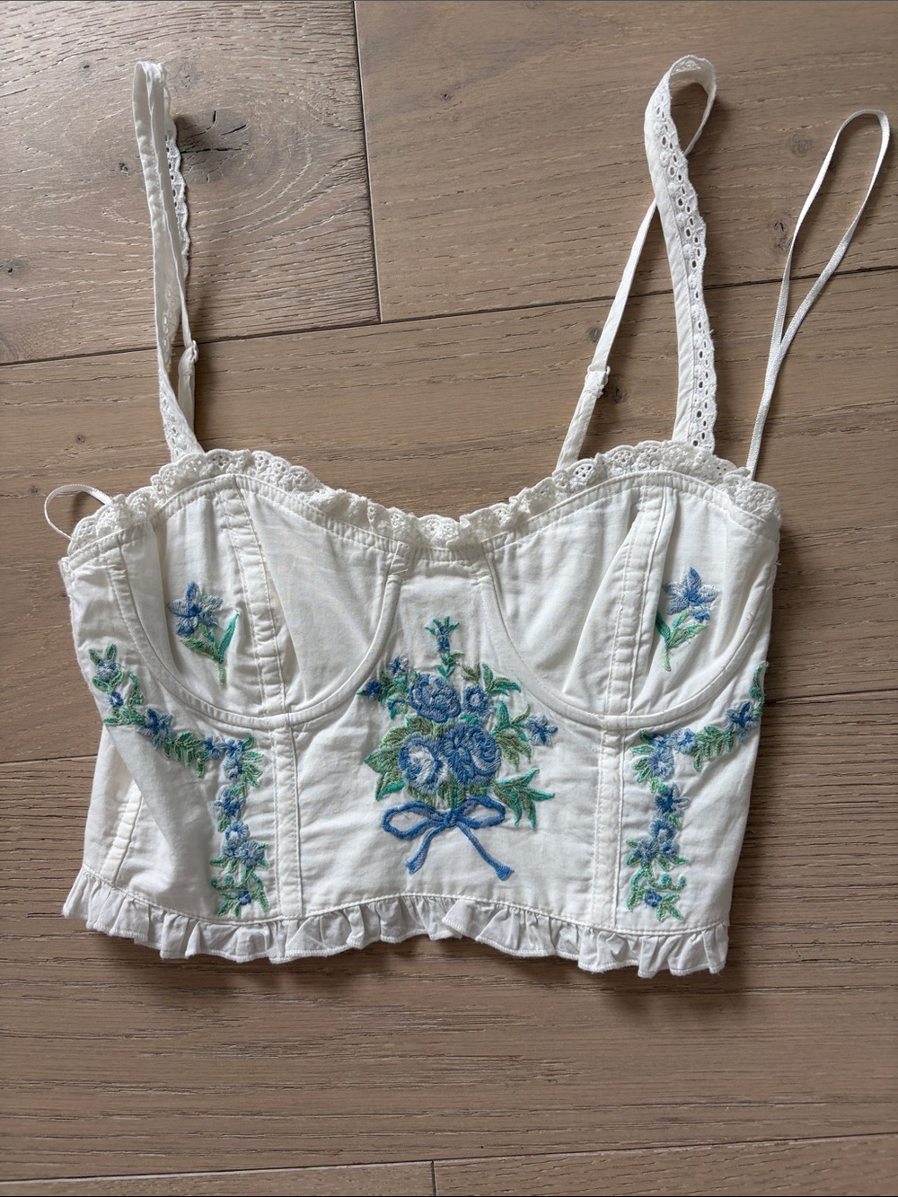 Embroidered White Floral Bustier corset alter’d state Crop Top